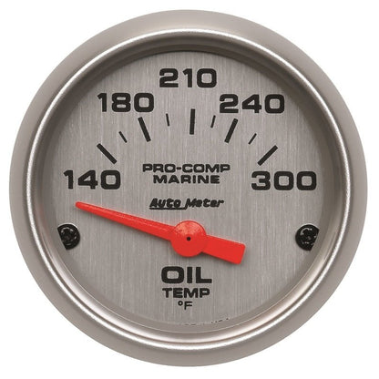 Autometer Marine Silver Ultra-Lite 2-1/16in Electric Oil Temperature Gauge 140-300 Deg F AutoMeter Gauges