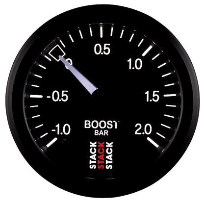 Autometer Stack 52mm -1 to +2 Bar T-Fitting 0.187in Barb (M) Mechanical Boost Pressure Gauge - Black AutoMeter Gauges