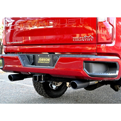 Gibson 20-21 Chevy Silverado 6.6L 2.5in Cat-Back Dual Split Exhaust System Stainless - Black Elite Gibson Catback