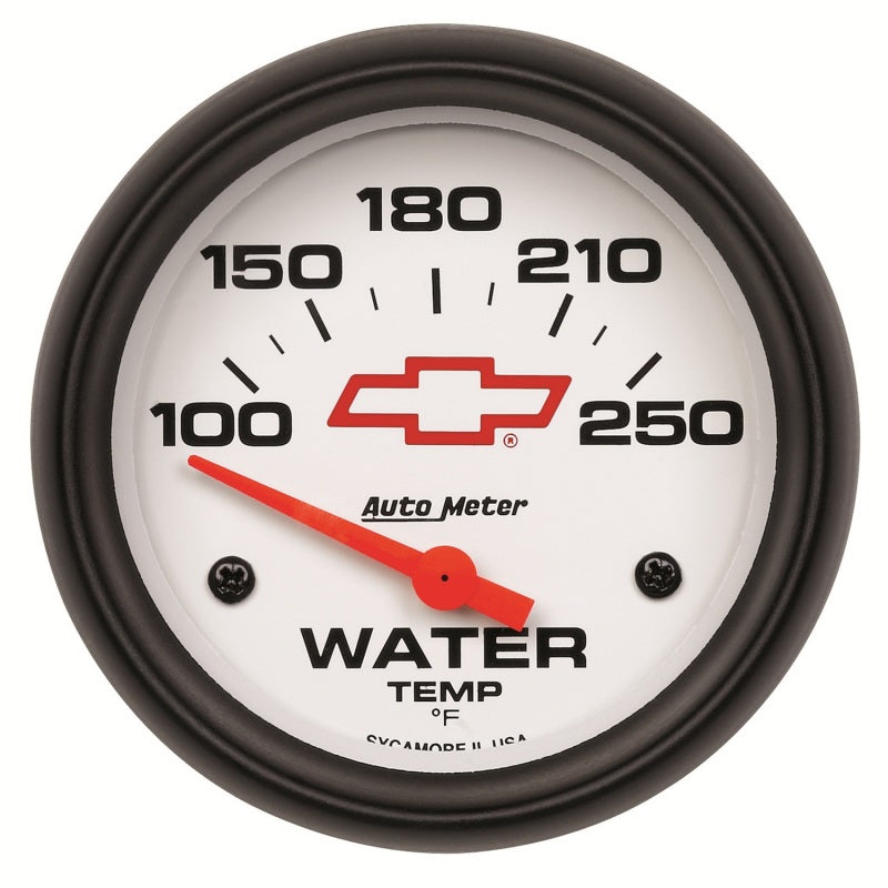 AutoMeter Gauge Water Temp 2-5/8in. 100-250 Deg. F Electric Chevy Red Bowtie White AutoMeter Gauges