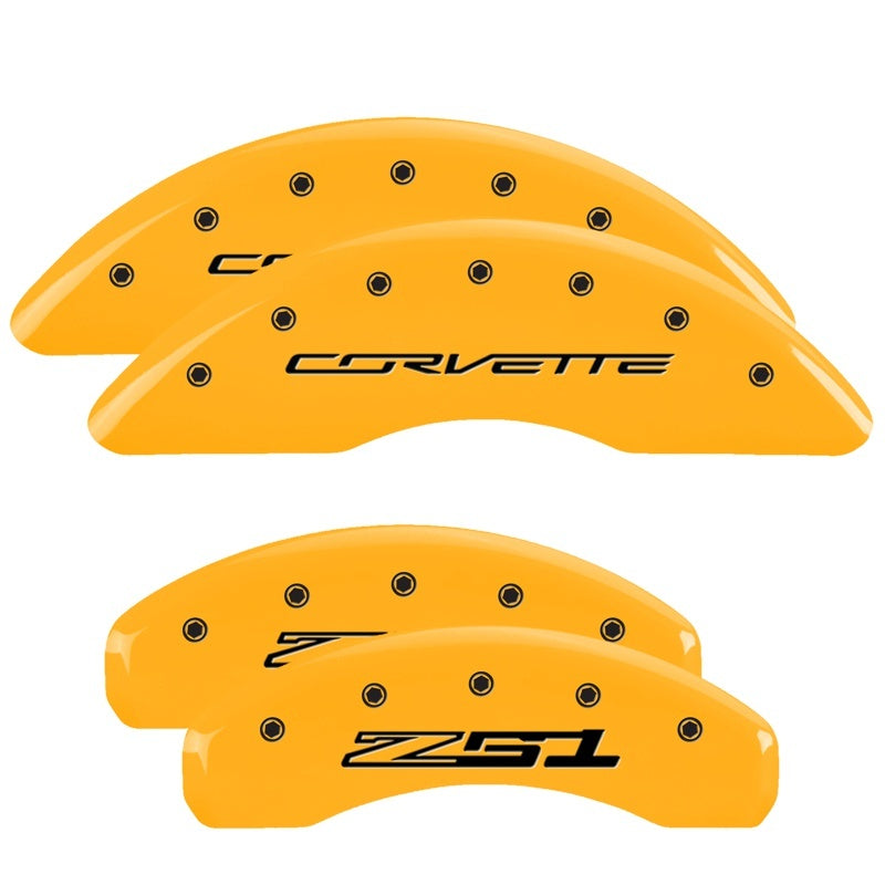 MGP 4 Caliper Covers Engraved Front Corvette C7 Engraved Rear Z51/2015 Yellow finish black ch
