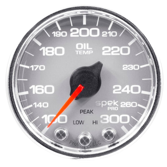 Autometer Spek-Pro Gauge Oil Temp 2 1/16in 300f Stepper Motor W/Peak & Warn Slvr/Chrm AutoMeter Gauges