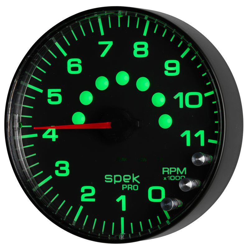 Autometer Spek-Pro Gauge Tachometer 5in 11K Rpm W/Shift Light & Peak Mem Black/Black AutoMeter Gauges