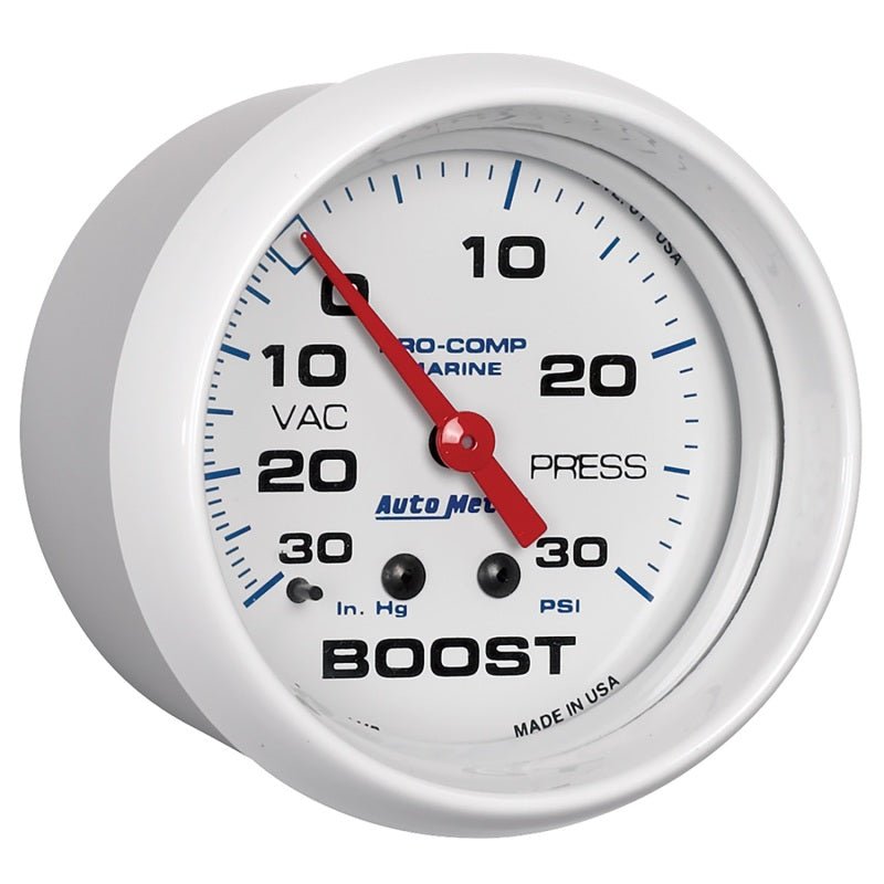 Autometer Marine White Gauge 2-5/8in Mechanical Vacuum/Boost Gauge 30INHG-30PSI AutoMeter Gauges