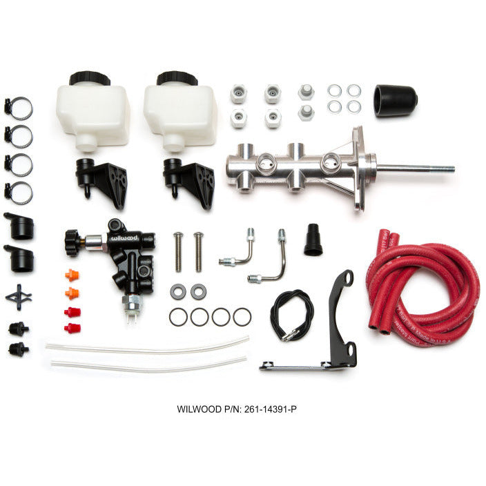 Wilwood Remote Tandem M/C - 1.12in Bore - w/Bracket and Valve (Pushrod) - Polish Wilwood Brake Master Cylinder