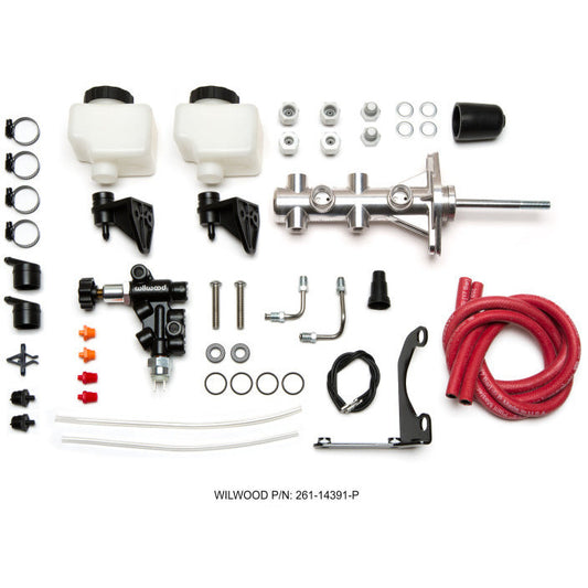 Wilwood Remote Tandem M/C - 1.12in Bore - w/Bracket and Valve (Pushrod) - Polish Wilwood Brake Master Cylinder