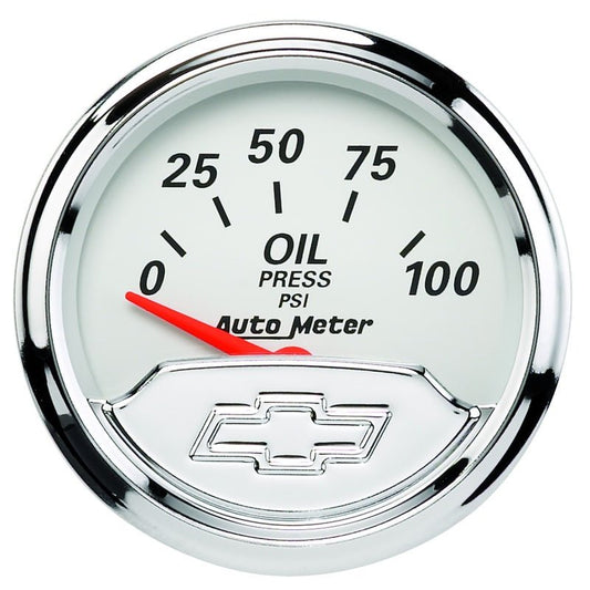 Autometer Chevy Vintage Bowtie 2-1/16in 0-100PSI Electronic Oil Pressure Gauge AutoMeter Gauges