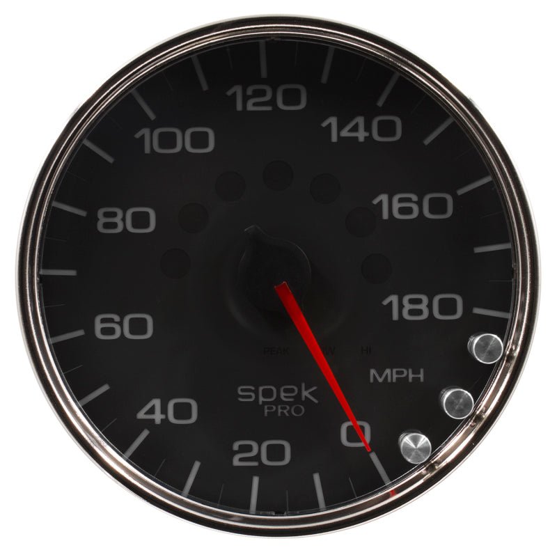 Autometer Spek-Pro Gauge Speedometer 5in 180 Mph Elec. Programmable Black/Chrome AutoMeter Gauges