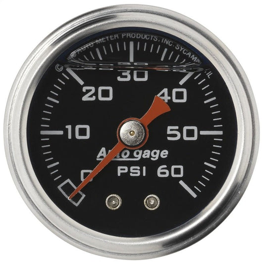 Autometer AutoGage 1.5in Liquid Filled Mechanical 0-60 PSI Fuel Pressure Gauge - Black AutoMeter Gauges