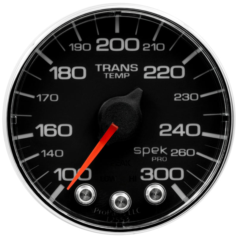 Autometer Spek-Pro Gauge Trans Temp 2 1/16in 300f Stepper Motor W/Peak & Warn Blk/Chrm AutoMeter Gauges