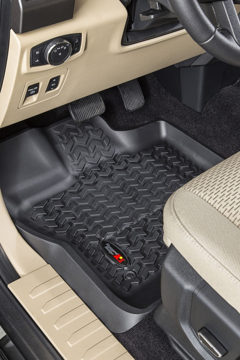 Rugged Ridge Floor Liner Front Black 2015-2020 Ford F-150 / Raptor / Extended / Super Crew Cab Rugged Ridge Floor Mats - Rubber