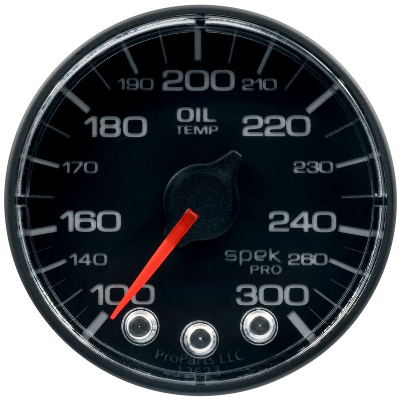 Autometer Spek-Pro Gauge Oil Temp 2 1/16in 300f Stepper Motor W/Peak & Warn Blk/Blk AutoMeter Gauges