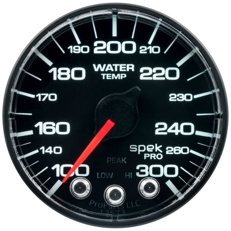 Autometer Spek-Pro Gauge Water Temp 2 1/16in 300f Stepper Motor W/Peak & Warn Blk/Blk AutoMeter Gauges