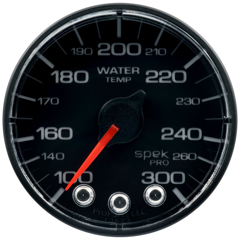 Autometer Spek-Pro Gauge Water Temp 2 1/16in 300f Stepper Motor W/Peak & Warn Blk/Blk AutoMeter Gauges