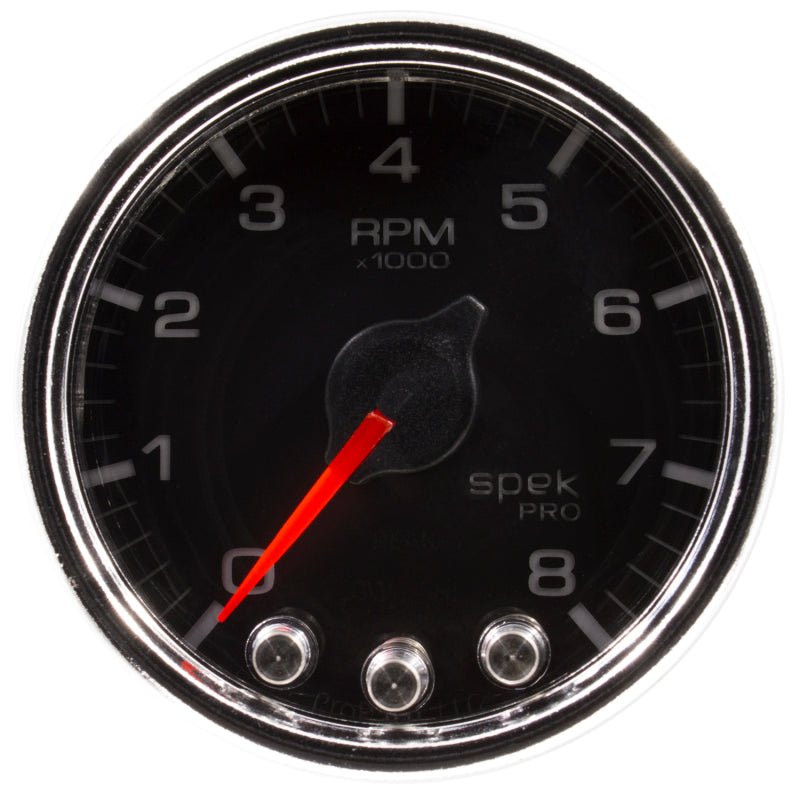 Autometer Spek-Pro Gauge Tach 2 1/16in 8K Rpm W/ Shift Light & Peak Mem Blk/Chrm AutoMeter Gauges