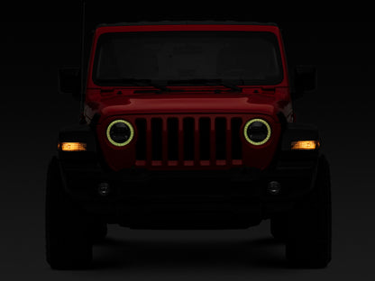 Raxiom 18-22 Jeep Wrangler JL/JT Axial 9-Inch LED Headlights w/RGB Halo- Blk Housing (Clear Lens)