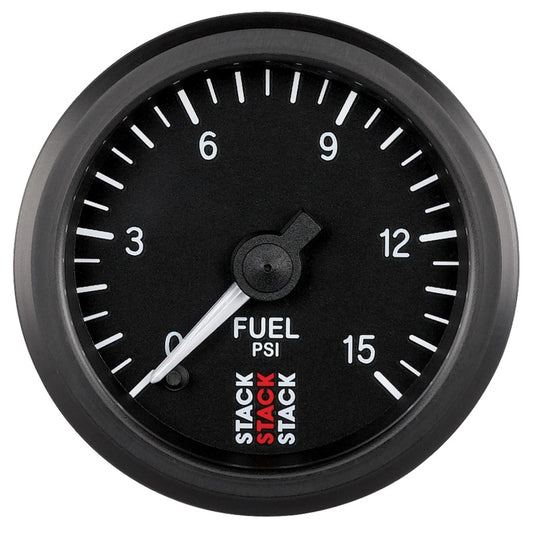 Autometer Stack 52mm 0-15 PSI 1/8in NPTF Male Pro Stepper Motor Fuel Pressure Gauge - Black AutoMeter Gauges