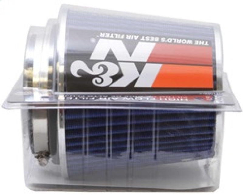 K&N Universal Air Filter Chrome Round Tapered Blue - 4in Flange ID x 1.125in Flange Length x 5.5in H