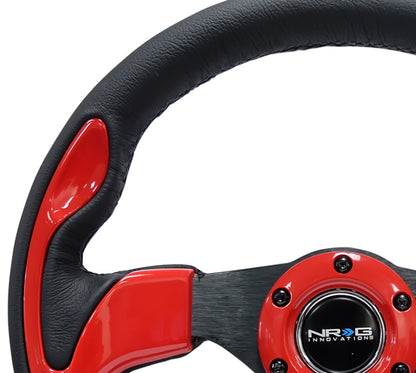 NRG Reinforced Steering Wheel (320mm) Blk w/Red Trim & 5mm 3-Spoke