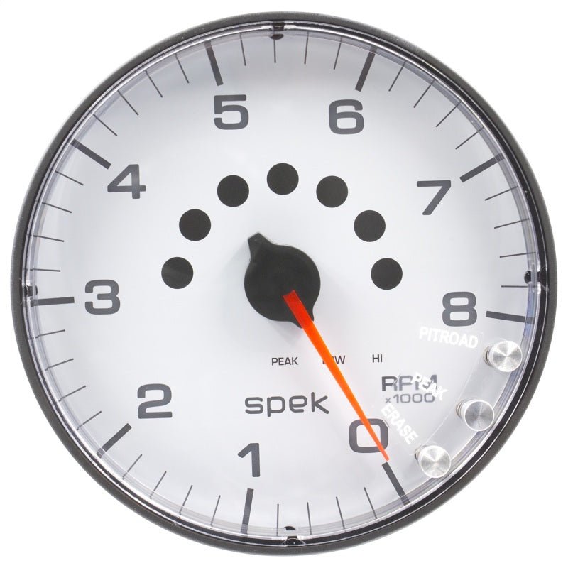 Autometer Spek-Pro Gauge Tachometer 5in 8K Rpm W/Shift Light & Peak Mem White/Black AutoMeter Gauges