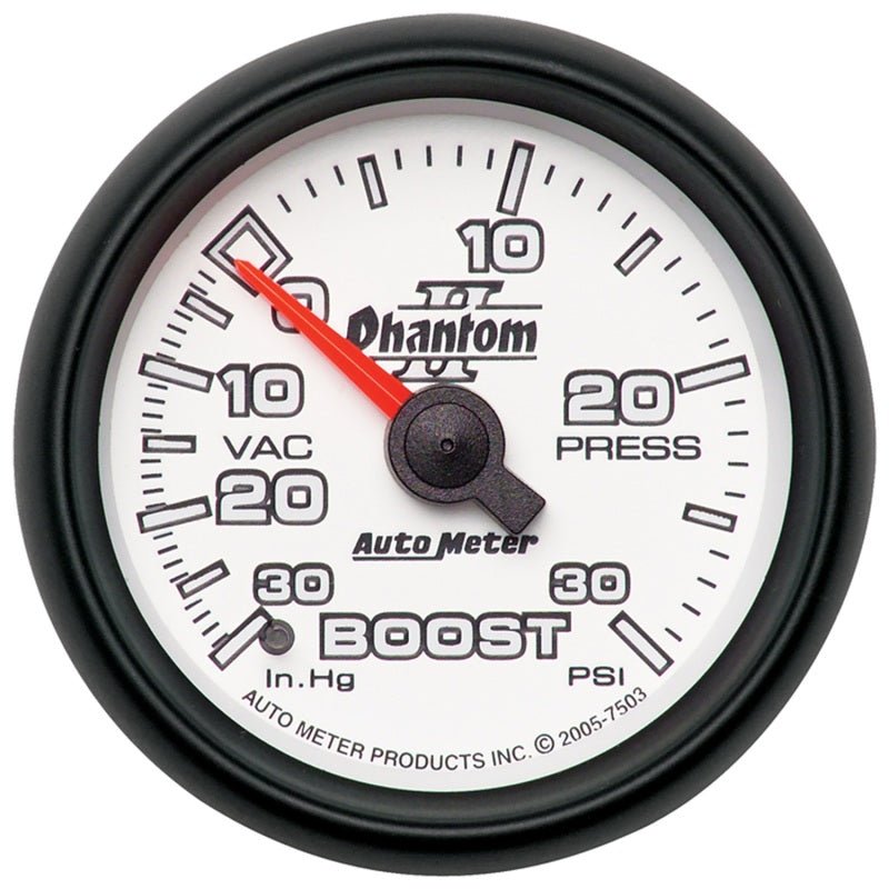 Autometer Phantom II 52.4mm Mechanical Vacuum / Boost Gauge 30 In. HG/30 PSI AutoMeter Gauges