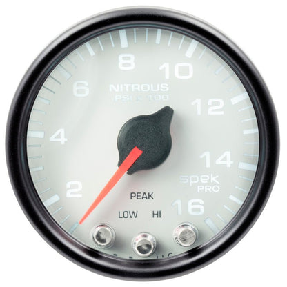 Autometer Spek-Pro Gauge Nitrous Press 2 1/16in 1600psi Stepper Motor W/Peak & Warn Wht/Blk AutoMeter Gauges