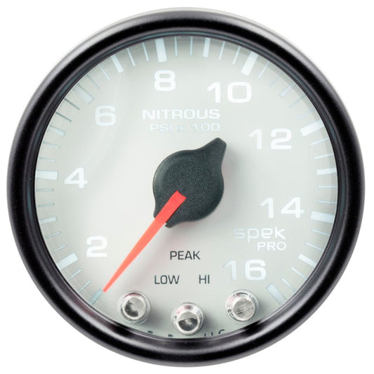 Autometer Spek-Pro Gauge Nitrous Press 2 1/16in 1600psi Stepper Motor W/Peak & Warn Wht/Blk AutoMeter Gauges