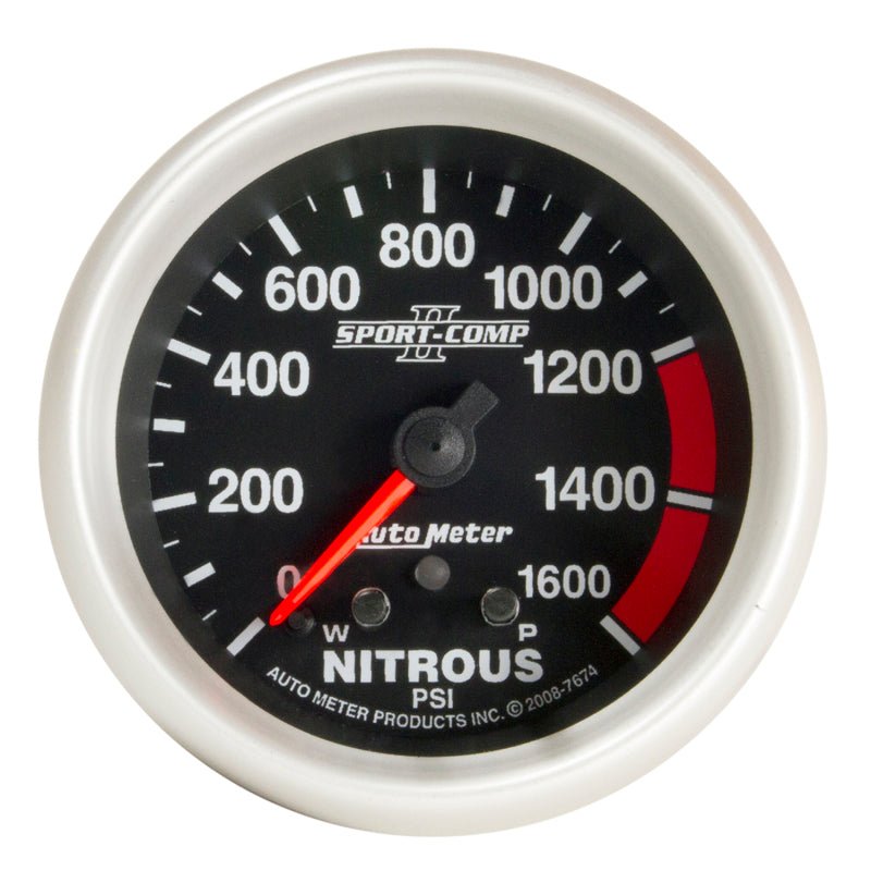 Autometer Sport-Comp II Pro Control 2-5/8in 1600 PSI Nitrous Pressure Gauge w/ Peak and Warn AutoMeter Gauges