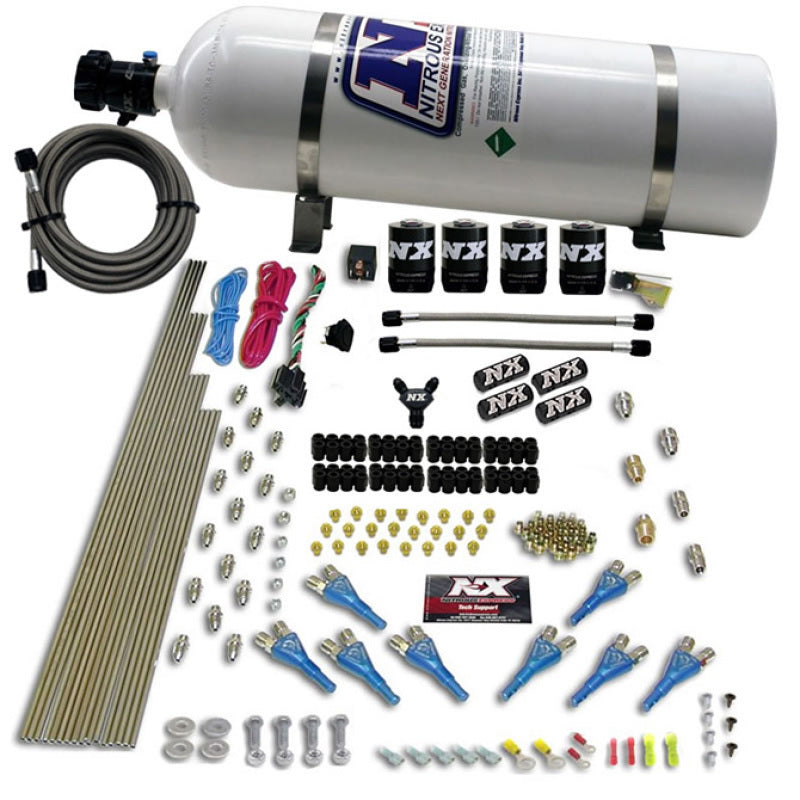 Nitrous Express 8 Cyl Shark Direct Port 4 Solenoids Nitrous Kit (200-600HP) w/15lb Bottle