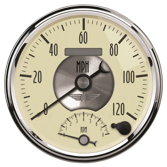 AutoMeter Gauge Tach/Speedo 5in. 120MPH & 8K RPM Elec. Program. Prestige Antq. Ivory AutoMeter Gauges