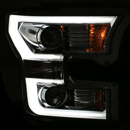 ANZO 2015-2016 Ford F-150 Projector Headlights w/ Plank Style Design Chrome w/ Amber