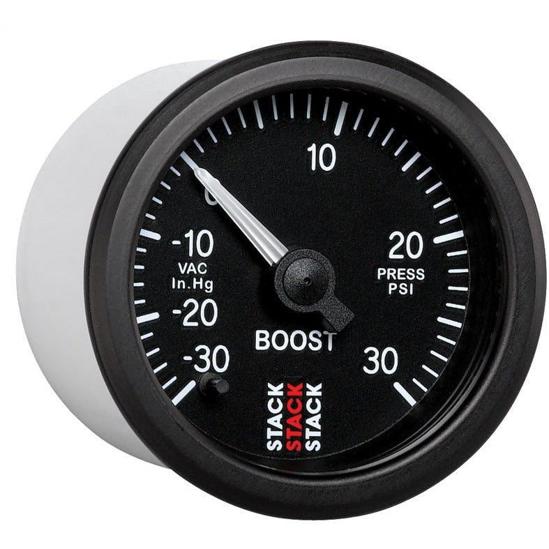 Autometer Stack 52mm -30INHG to +30 PSI (Incl T-Fitting) Pro Stepper Motor Boost Press Gauge - Black AutoMeter Gauges