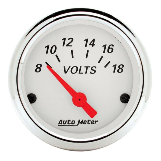 Autometer Arctic White 2-1/16in 8-18 Volts Air-Core Voltmeter Gauge AutoMeter Gauges