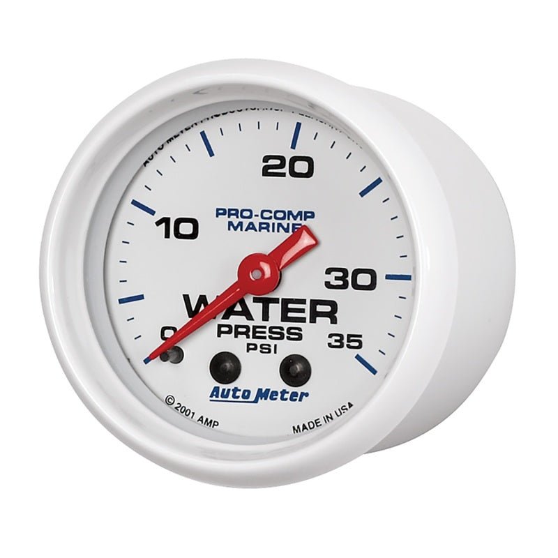 Autometer Marine White 2-1/16in 35 PSI Mechanical Water Pressure Gauge AutoMeter Gauges