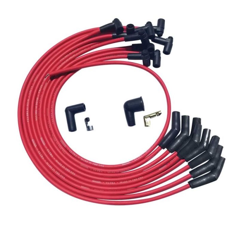 Moroso BBC Over Valve Cover 135 Deg Plug Ends HEI Ultra Spark Plug Wire Set - Red