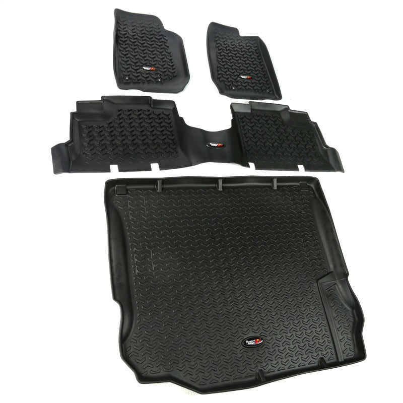 Rugged Ridge Floor Liner Front/Rear/Cargo Black 2011-2018 Jeep Wrangler Unlimited JK 4 Dr Rugged Ridge Floor Mats - Rubber