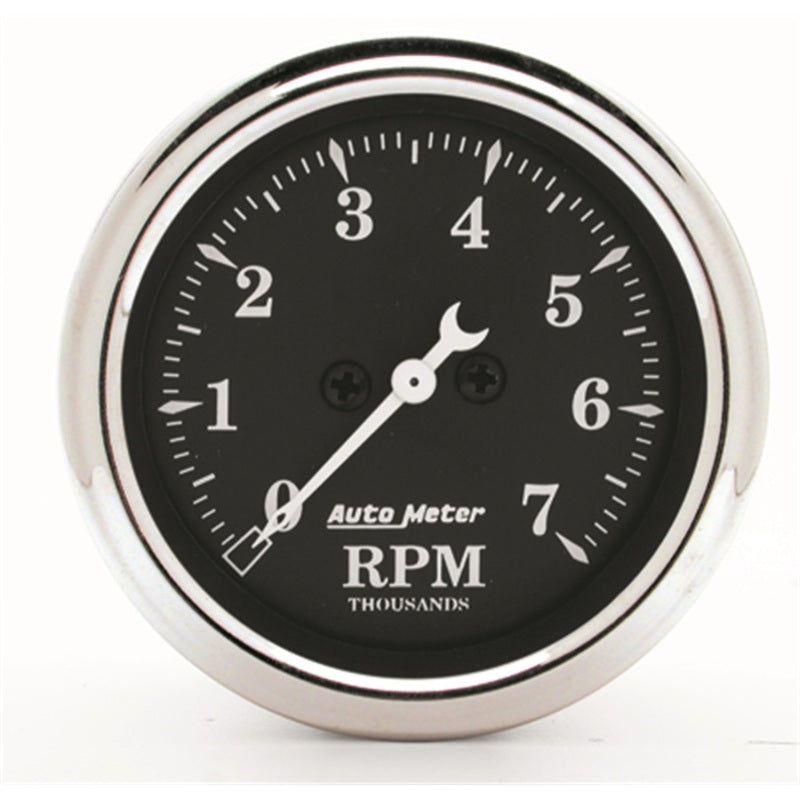 AutoMeter Gauge Tachometer 2-1/16in. 7K RPM In-Dash Old Tyme Black AutoMeter Gauges