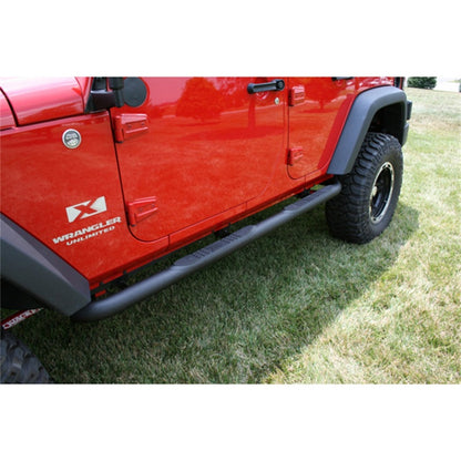 Rugged Ridge 3 In Round Tube Steps Black 07-18 Jeep Wrangler Unlimited JK Rugged Ridge Nerf Bars