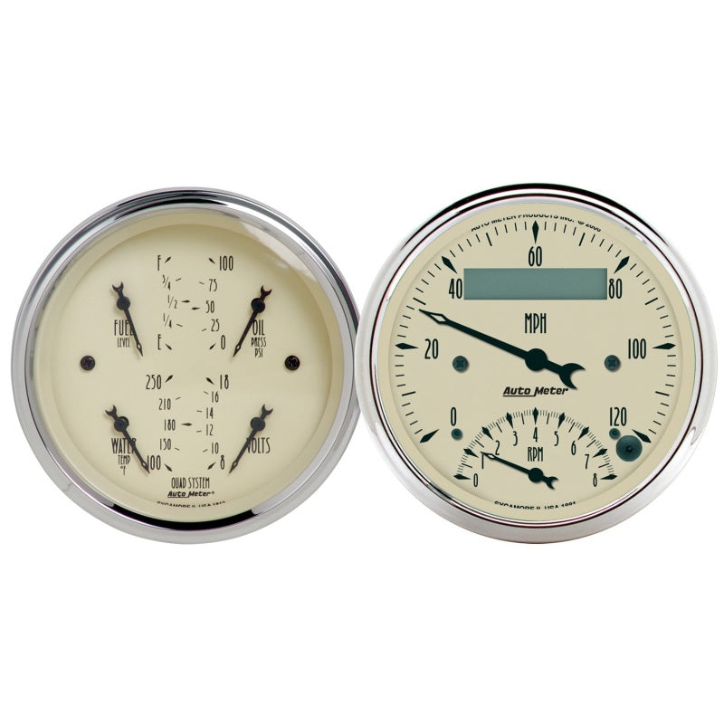 AutoMeter Gauge Kit 2 Pc. Quad & Tach/Speedo 3-3/8in. Antique Beige AutoMeter Gauges