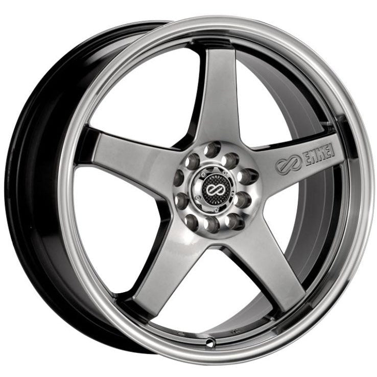 Enkei EV5 17x7 4x100/114.3 45mm Offset 72.6 Bore Diameter Hyper Black w/ Machined Lip Wheel Enkei Wheels - Cast