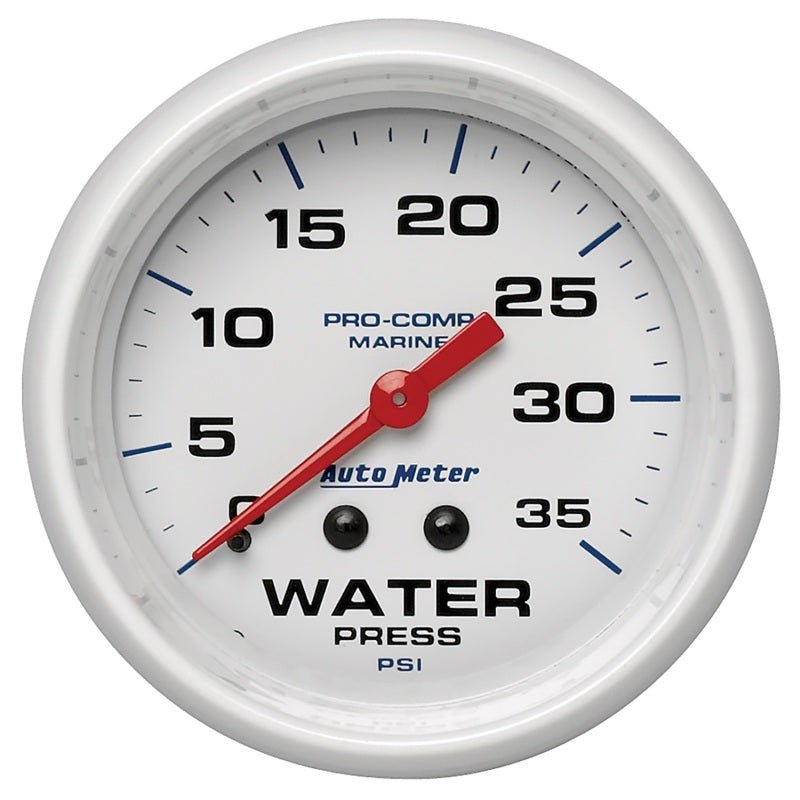Autometer AutoGage 2-5/8in. / 35 PSI Mechanical Water Press Gauge - Marine White AutoMeter Gauges