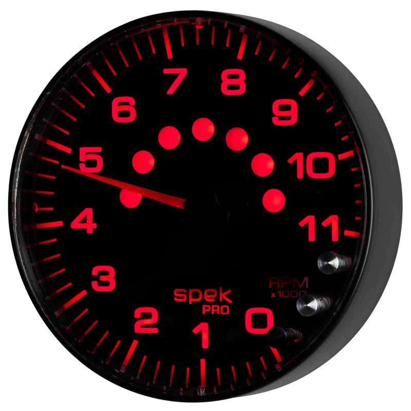 Autometer Spek-Pro Gauge Tachometer 5in 11K Rpm W/Shift Light & Peak Mem Black/Black AutoMeter Gauges