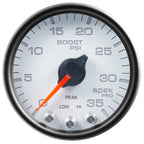 Autometer Spek-Pro Gauge Boost 2 1/16in 35psi Stepper Motor W/Peak & Warn White/Black AutoMeter Gauges