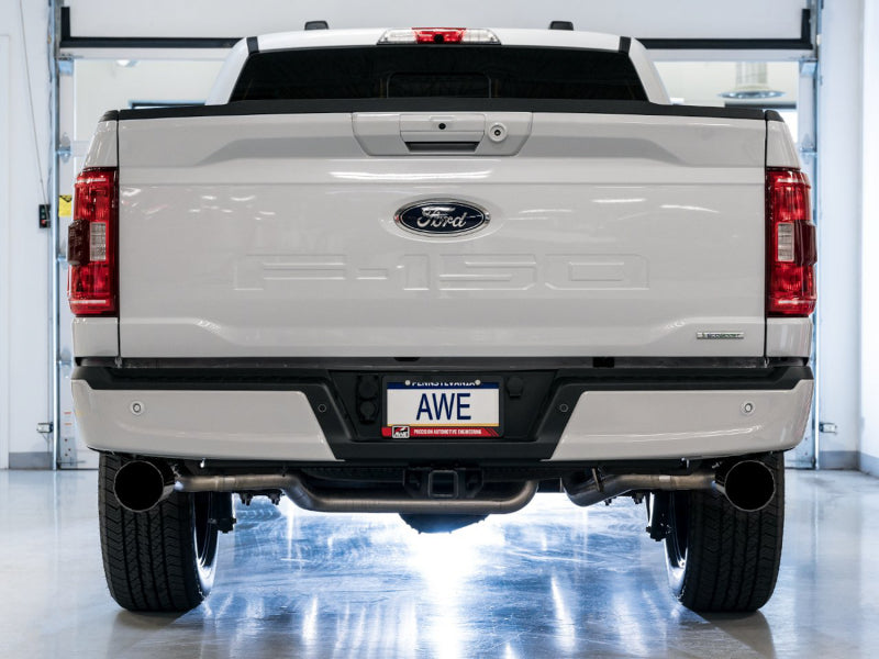 AWE 0FG 21+ Ford F150 Dual Split Rear Cat-Back Exhaust- 5in Diamond Black Tips