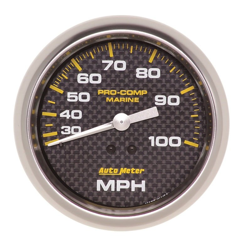 Autometer Marine Carbon Fiber 3-3/8in 100 MPH Mechanical Speedometer Gauge AutoMeter Gauges