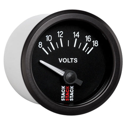 Autometer Stack Instruments 52mm 8-18V Electric Battery Voltage Gauge - Black AutoMeter Gauges