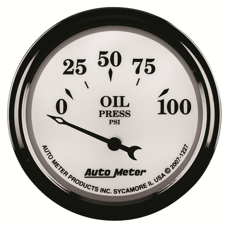 AutoMeter Gauge Oil Press 2-1/16in. 100PSI Elec Old Tyme White II AutoMeter Gauges