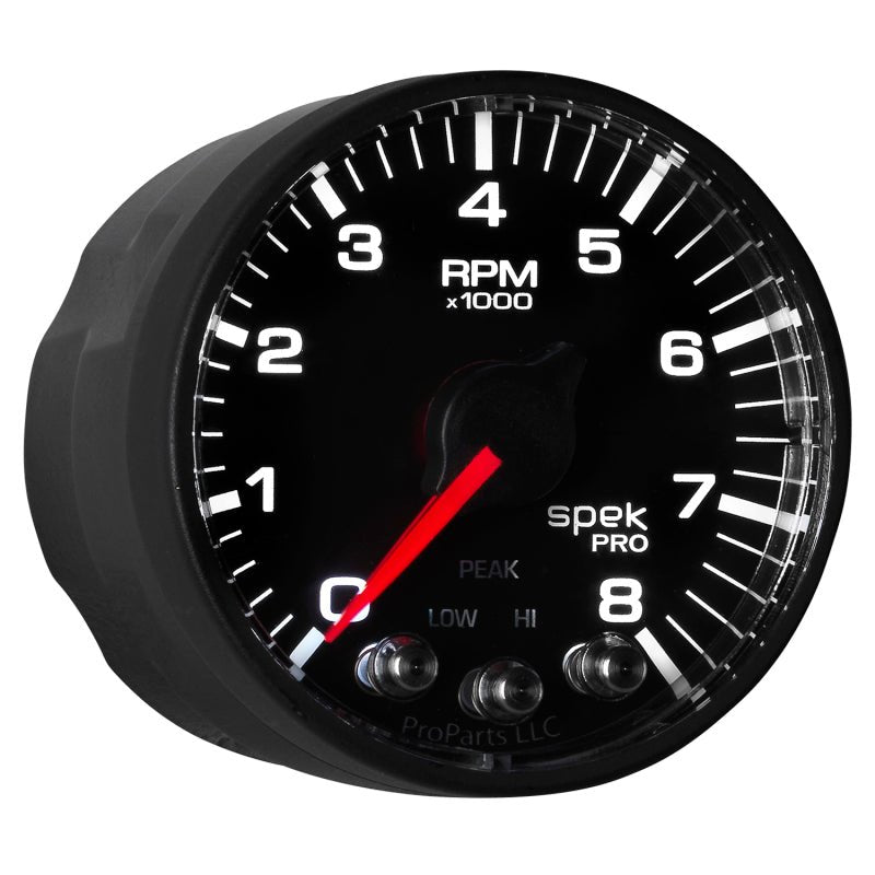 Autometer Spek-Pro Black 2 1/16 inch 8K RPM Tach w/ Shift Light and Peak Memory AutoMeter Gauges