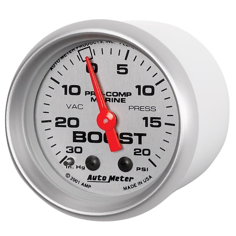 Autometer Marine Silver Ultra-Lite 2-1/16in 0-30 HG / 0-20 PSI Vacuum / Boost Gauge AutoMeter Gauges