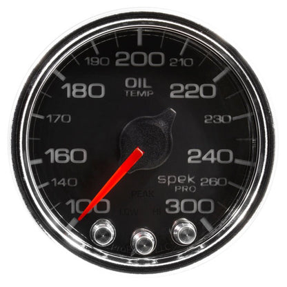 Autometer Spek-Pro Gauge Oil Temp 2 1/16in 300f Stepper Motor W/Peak & Warn Blk/Chrm AutoMeter Gauges